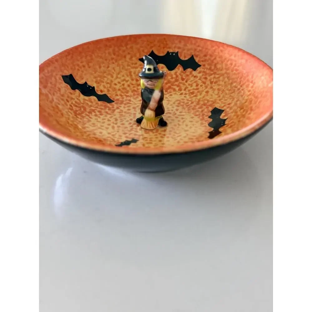 Vintage 1990s Target Halloween Witch Candy Dish, Ceramic Bat Bowl, Retro Decor